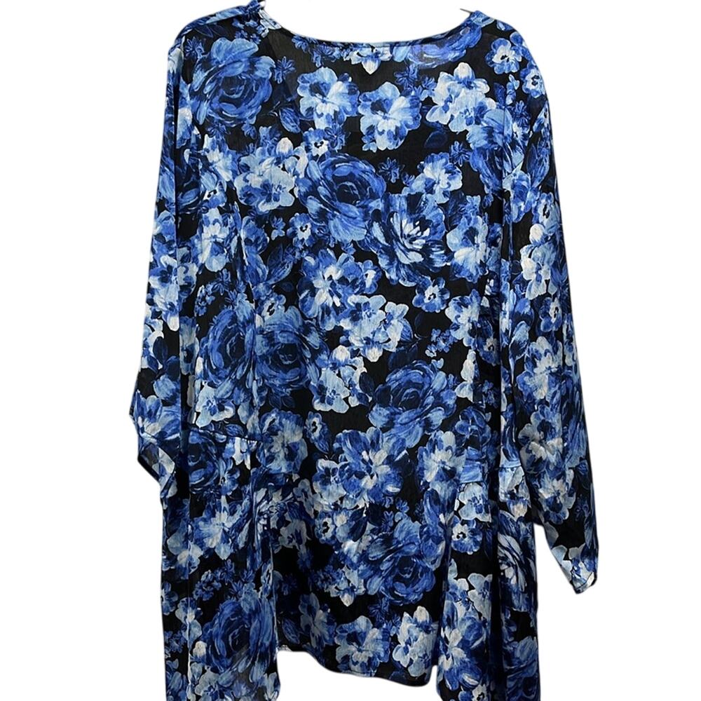 Slim Factor By Investments V Neck 3/4 Angled Sleeve Blue Top 3X - Picture 5 of 5